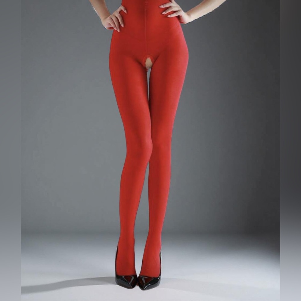 Vibrant Crotchless Red Tights